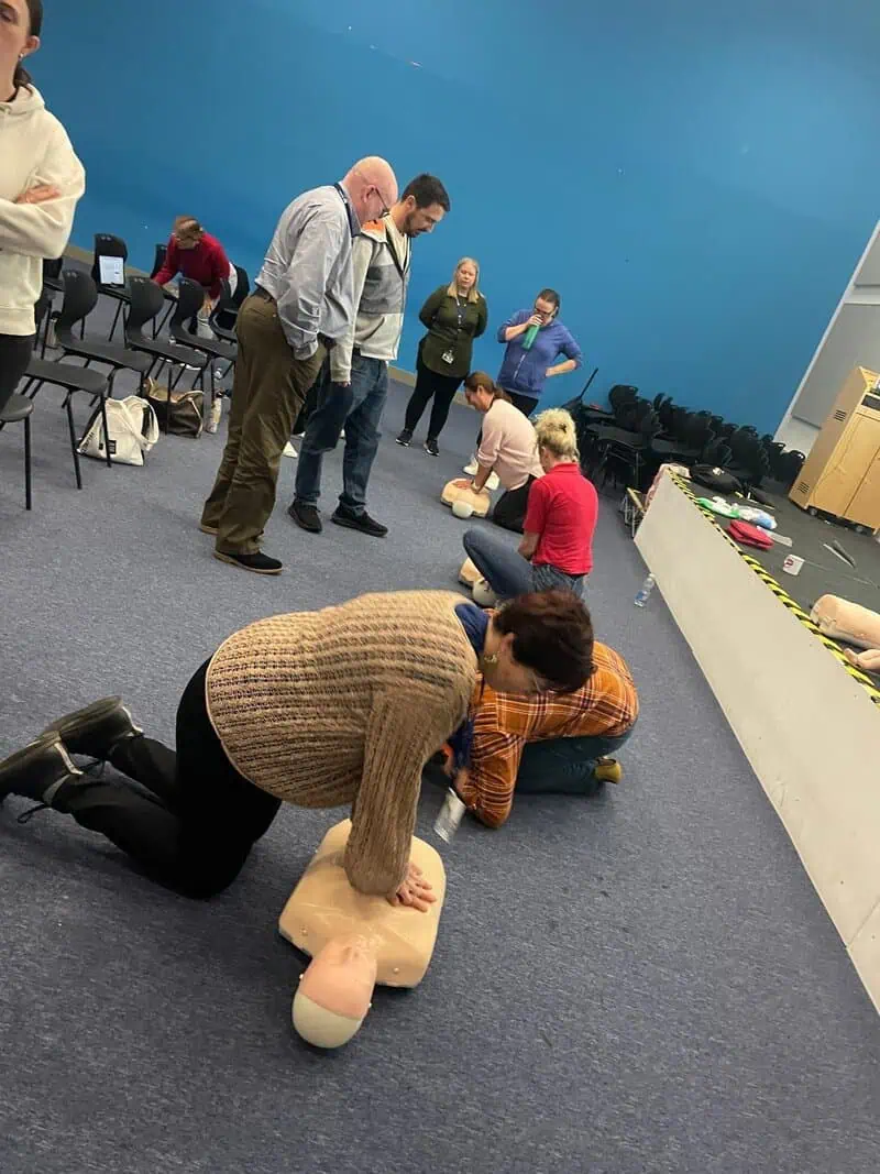 First aid demonstration with volunteers